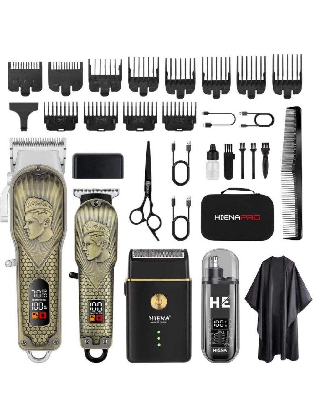 Cordless Professional Hair Clippers Set for Men - LED Haircut Kit with Trimmer